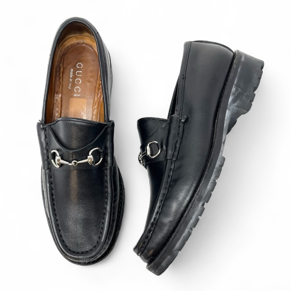 Vintage Gucci 90s Y2K Horsebit Loafers Shoes Black Leather Lug Sole Chunky 39 9 - Picture 12 of 12